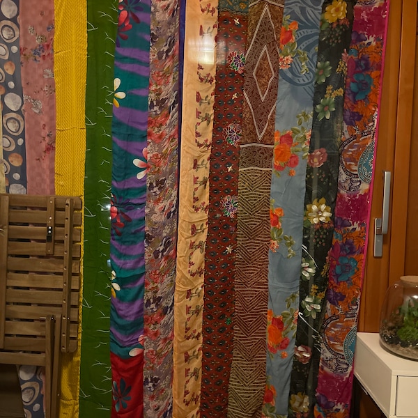 Tenda Porta Boho In Seta Patchwork - 120x220 Cm, Sari Indiano Riciclato, Stile Hippie - Foto 6