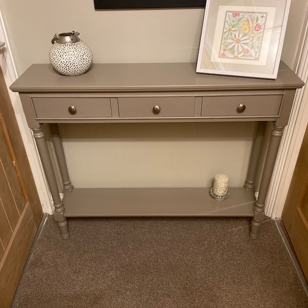 Arabella Taupe Wood Medium 3 Drawer Narrow Slim Thin Console Table ...