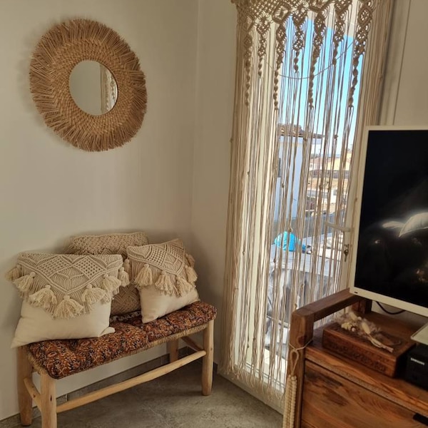 Curated visual reference: Scandinavian Living Room With Macrame Wall Hanging Reference: Macrame Backdrop Macrame Wall Hanging With Tassels Macrame Mural