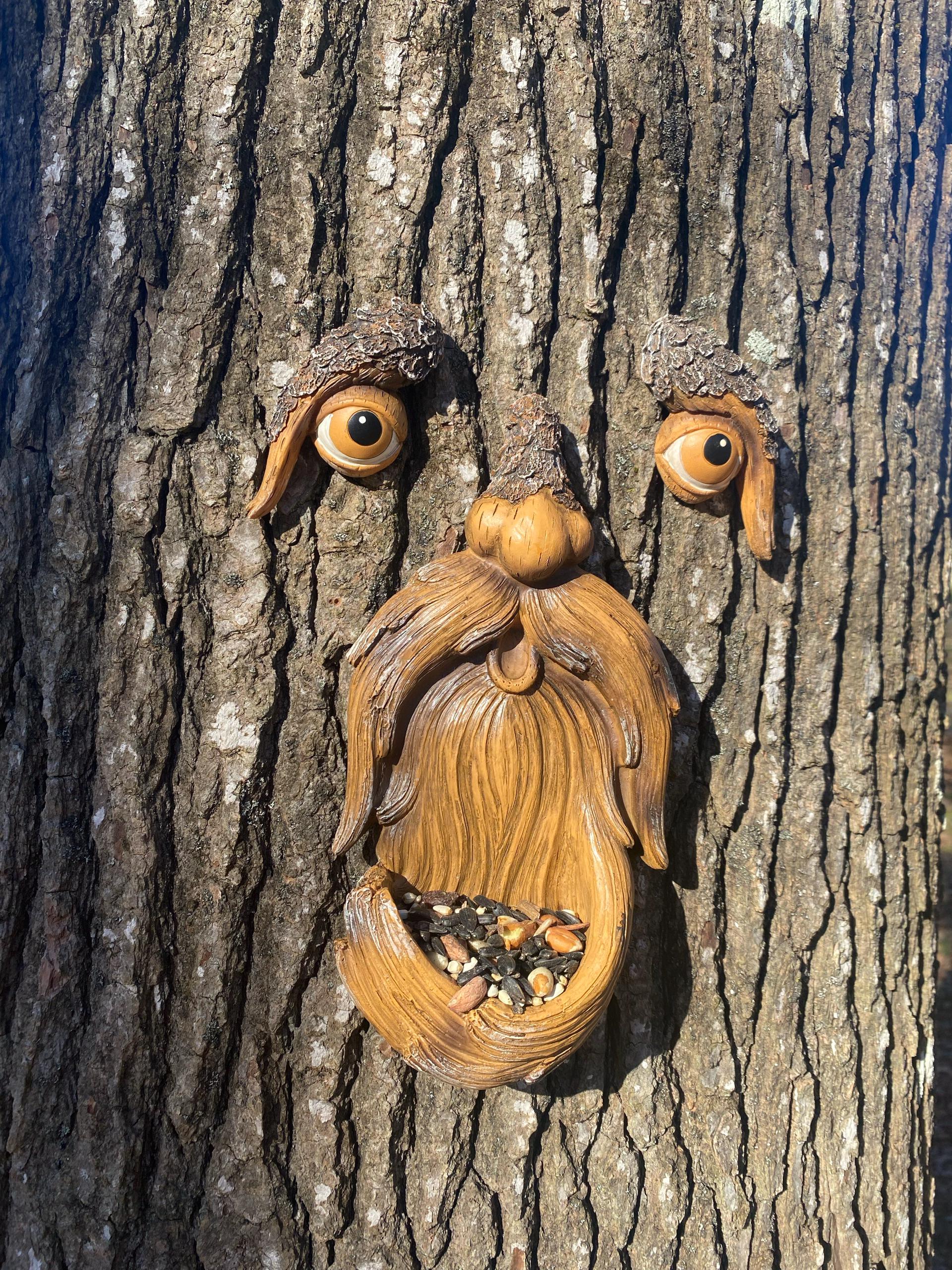 Tree Faces Garden Decor –Tree Hugger Bird Feeder– Yard Art– gift for dad- tree decorations outdoor- Garden Sculpture- Magical face for tree