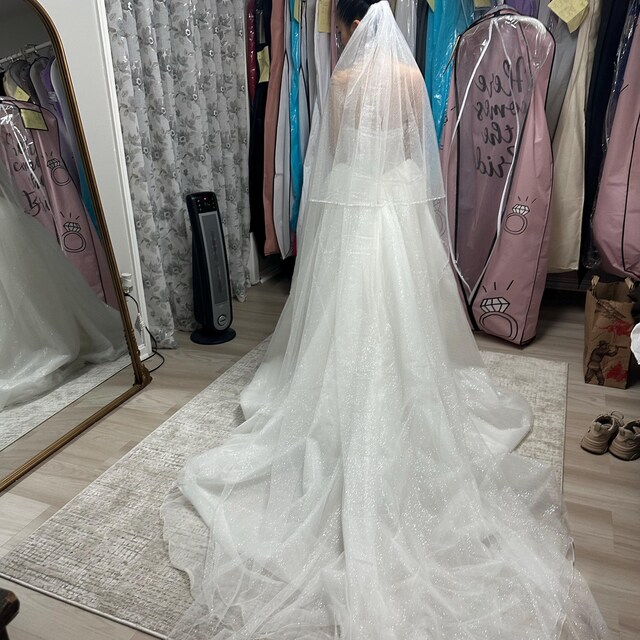 Double Tier Pearl Glitter Wedding Veil, Bridal Shimmer  display picture 3