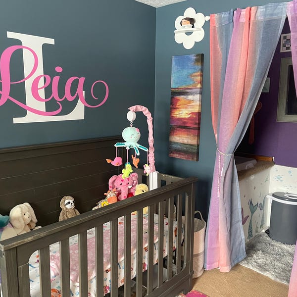 Personalized Name Wall Decal Girl Monogram Initial Fancy Cursive Name ...