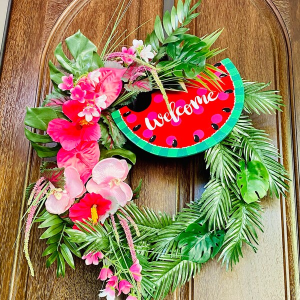 WELCOME Red Watermelon SIGN Wall Art Door Hanger Plaque Pool Backyard ...