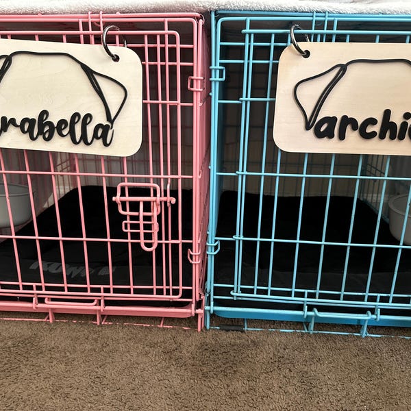 Photo inspiration: Personalized Wooden Crate Tag Reference: Dog Ears Outline Crate Name Tag Wooden Dog Sign Personalized