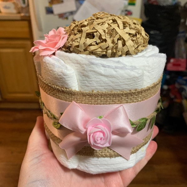 Pink Woodland Diaper Cake Set, Baby Shower Centerpiece Decor Gift, Baby ...