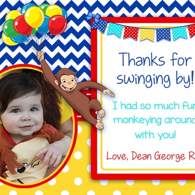 Curious George Birthday Party Thank You Card Curious George - Etsy