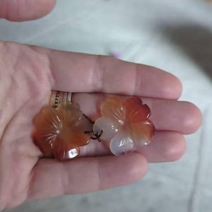 Hand Carved Natural Carnelian Flower Earring Pair Drilled Gemstone