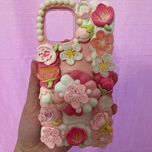 Sakura Cherry Blossom Decoden Phone Case, Handmade Custom Pink