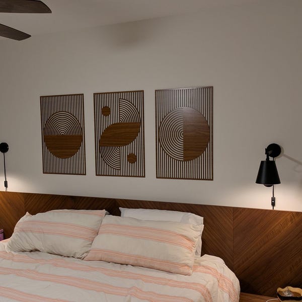 Abstract Boho Wood Wall Art, Bauhaus Inspired Geometric Design, Mid ...
