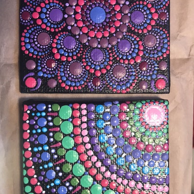 8x8 Dot Mandala Hand-painted Canvas Greens & Neutrals - Etsy
