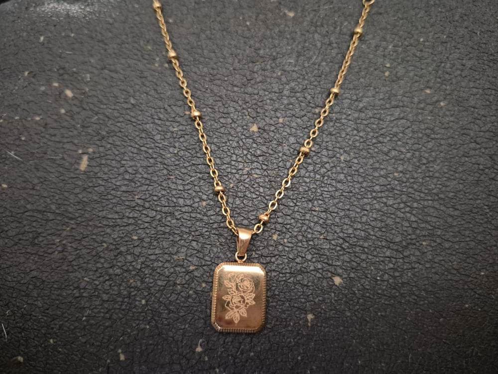 GOLD Birth Month Flower Necklace Birthstone Necklace Square Zodiac Rose Floral Pendant Jewelry WATERPROOF Birthday Gift for Her