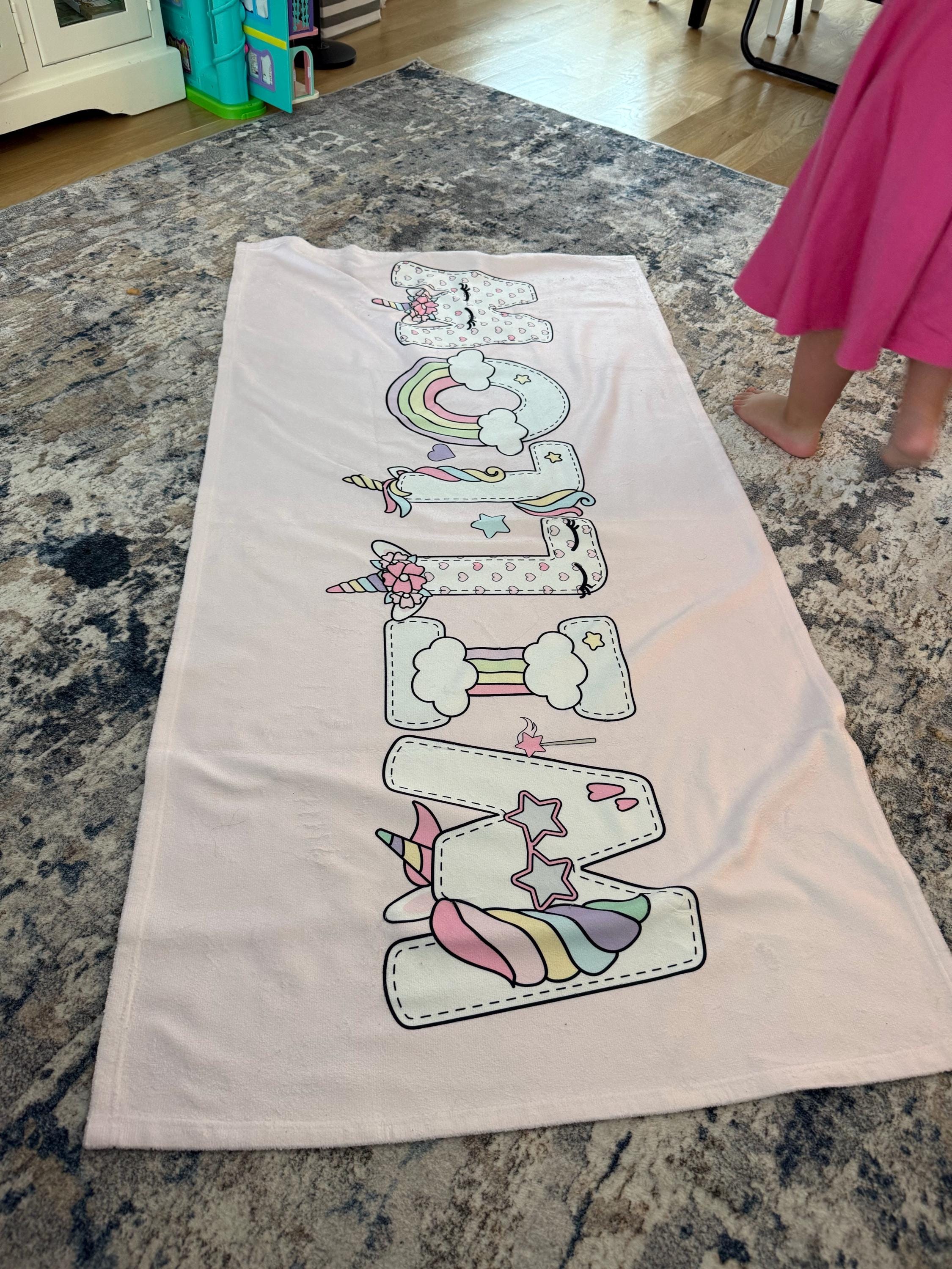 Personalized Unicorn Beach Towel Gift Birthday Party Favor Kid Pool Party Towel Graduation Gift Kid Girl Beach Towel Girl Summer Camp Towel