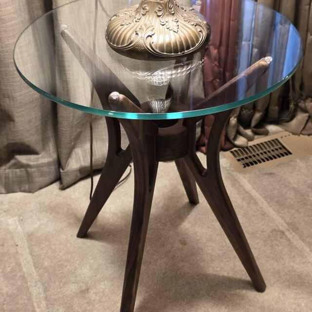 Mid Century Glass Top Side Table - Etsy
