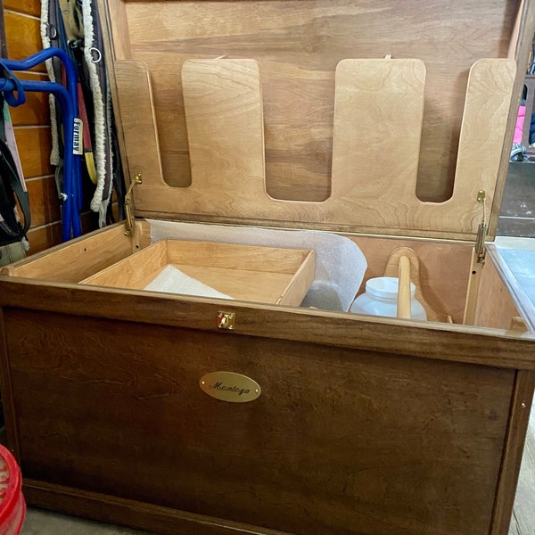 Classic Wood Tack Trunk With Brass Nameplate and Trunk Cover - Etsy