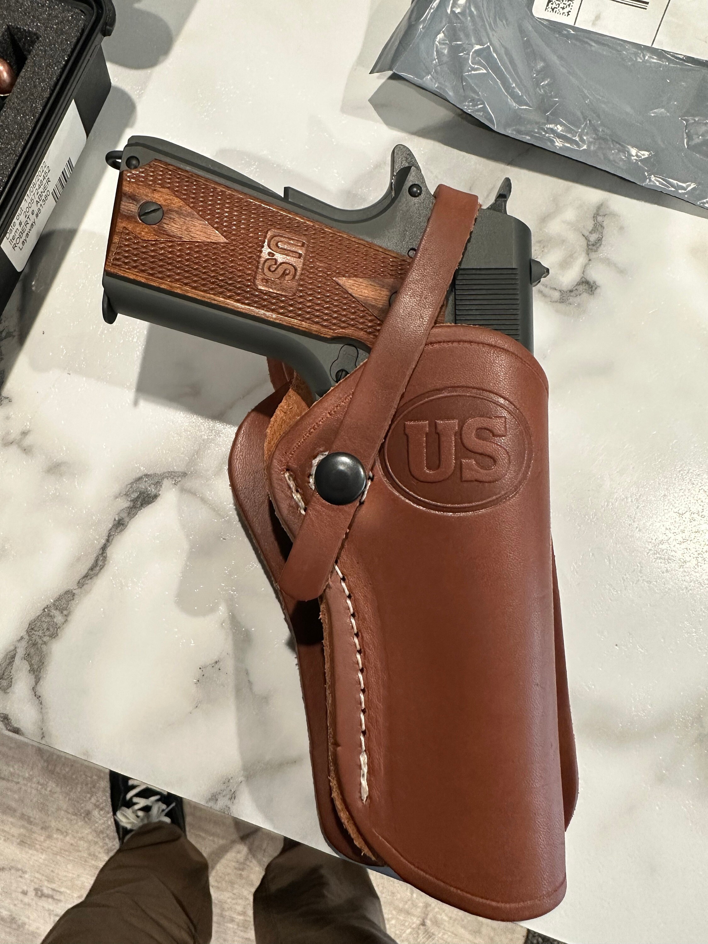 Western Leather Wild Bunch Style Holster Fits Colt Springfield Ruger RIA Remington Taurus 45 Model 1911