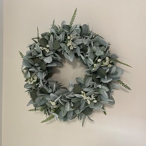 Winter Lambs Ear Wreath With Blue and Cream Berries, Christmas Wreath ...