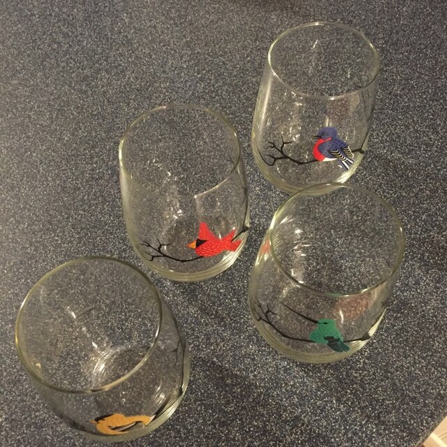 Seasonal Birds Wine Glasses Cardinal Bluebird Yellow Finch Etsy