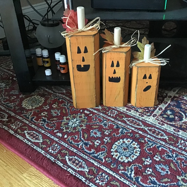 Handmade Wood Pumpkins Gift, Rustic Halloween Decor, Pumpkin Decor ...