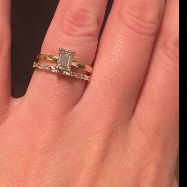 14k Gold Diamond Wedding Ring / 14k Gold Half Eternity Baguette Diamond ...
