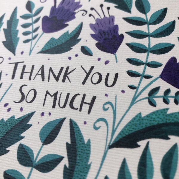 Set of 6 Thank You Cards - Floral Watercolor Greeting Card Pack - Folk ...