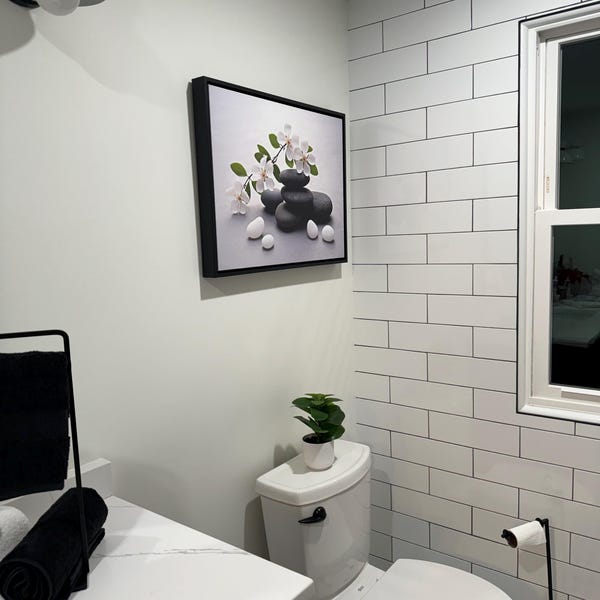 Floral Zen Stones Canvas Art: White Bathroom Wall Decor - Etsy