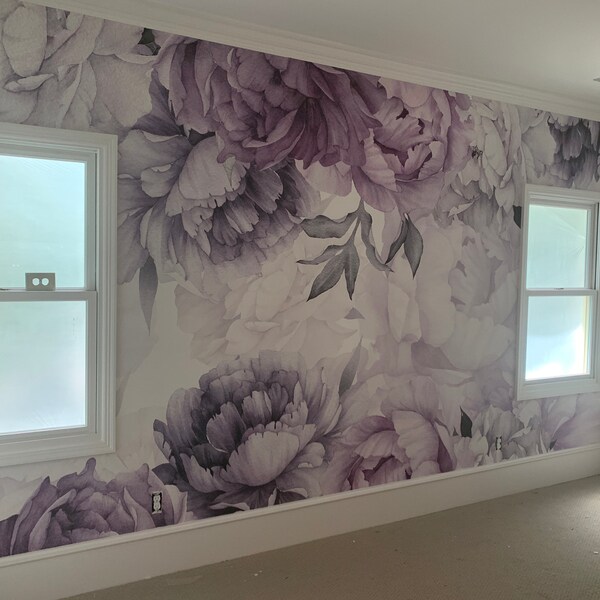 Purple Peony Wallpaper Removable, Floral Wallpaper Peonies, Flowers ...