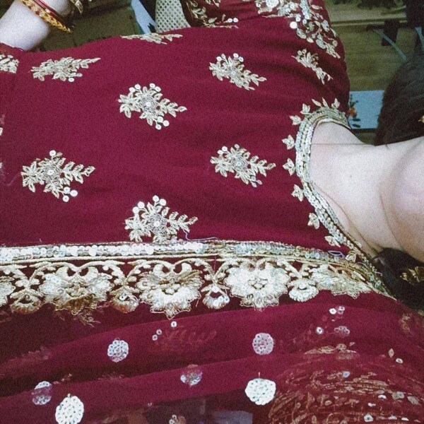 Maroon Chanderi Gotta Sequin Beadwork Lehenga Bralette Set main image 1