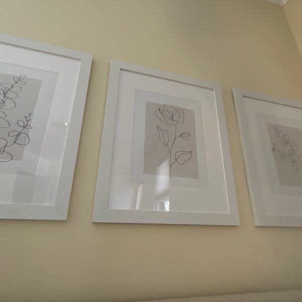 Neutral Wall Art Prints, Botanical Line Art, Set of 3 Beige Plant ...