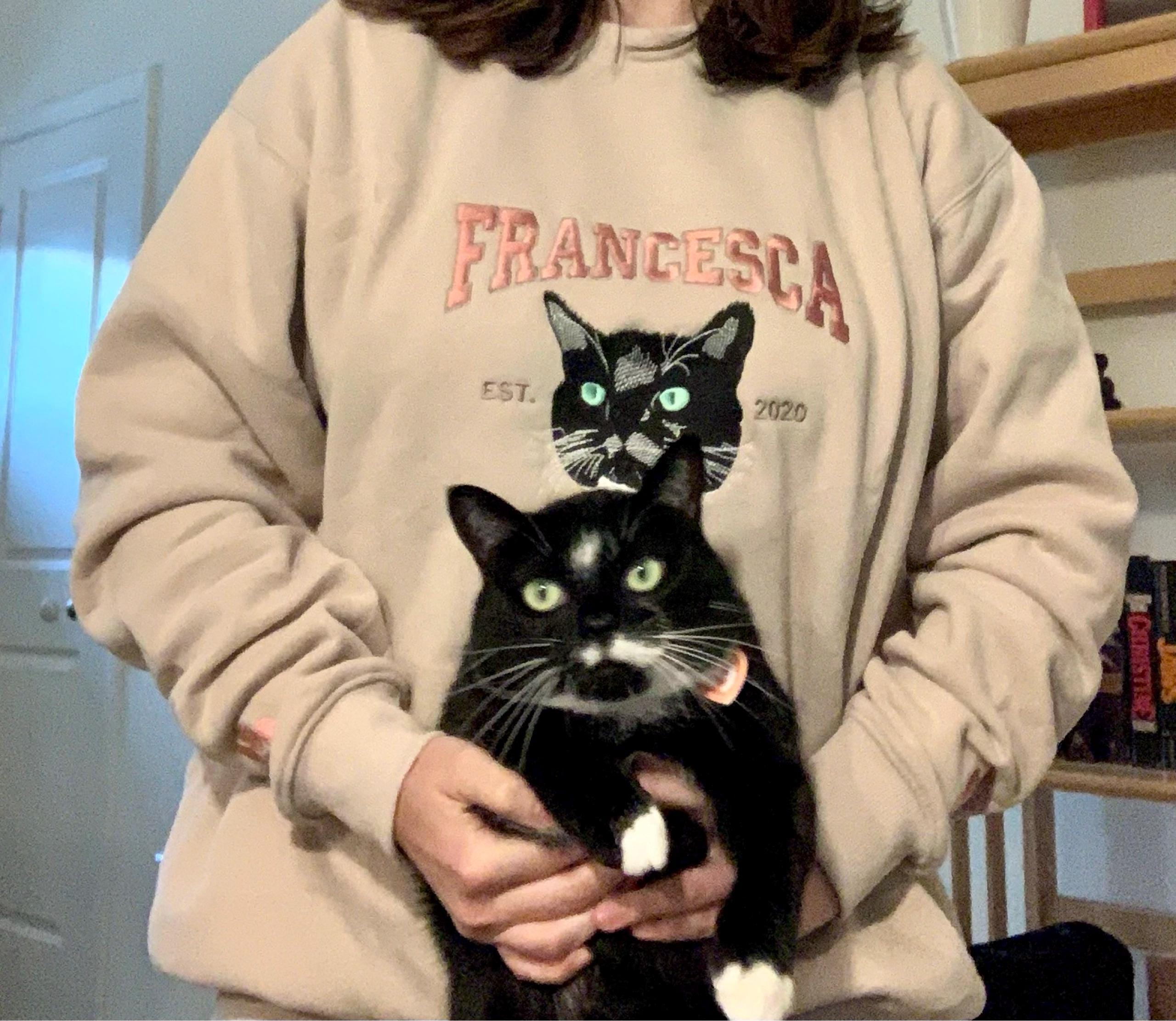 Custom Embroidered Pet From Your Photo T-Shirt, Personalized Cat Sweatshirt, Pet Name Sweatshirt, Cat Mom Gift, Cat Lover Gift, Pet Gift