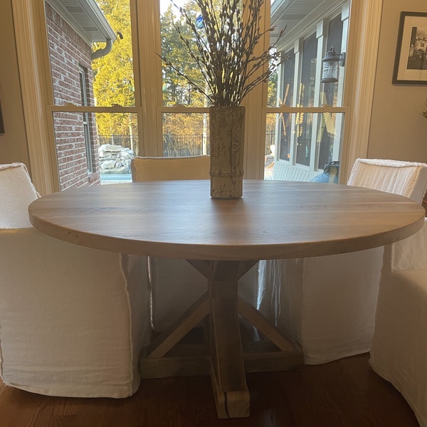 Round White Oak Dining Table, Pedestal Base - Etsy