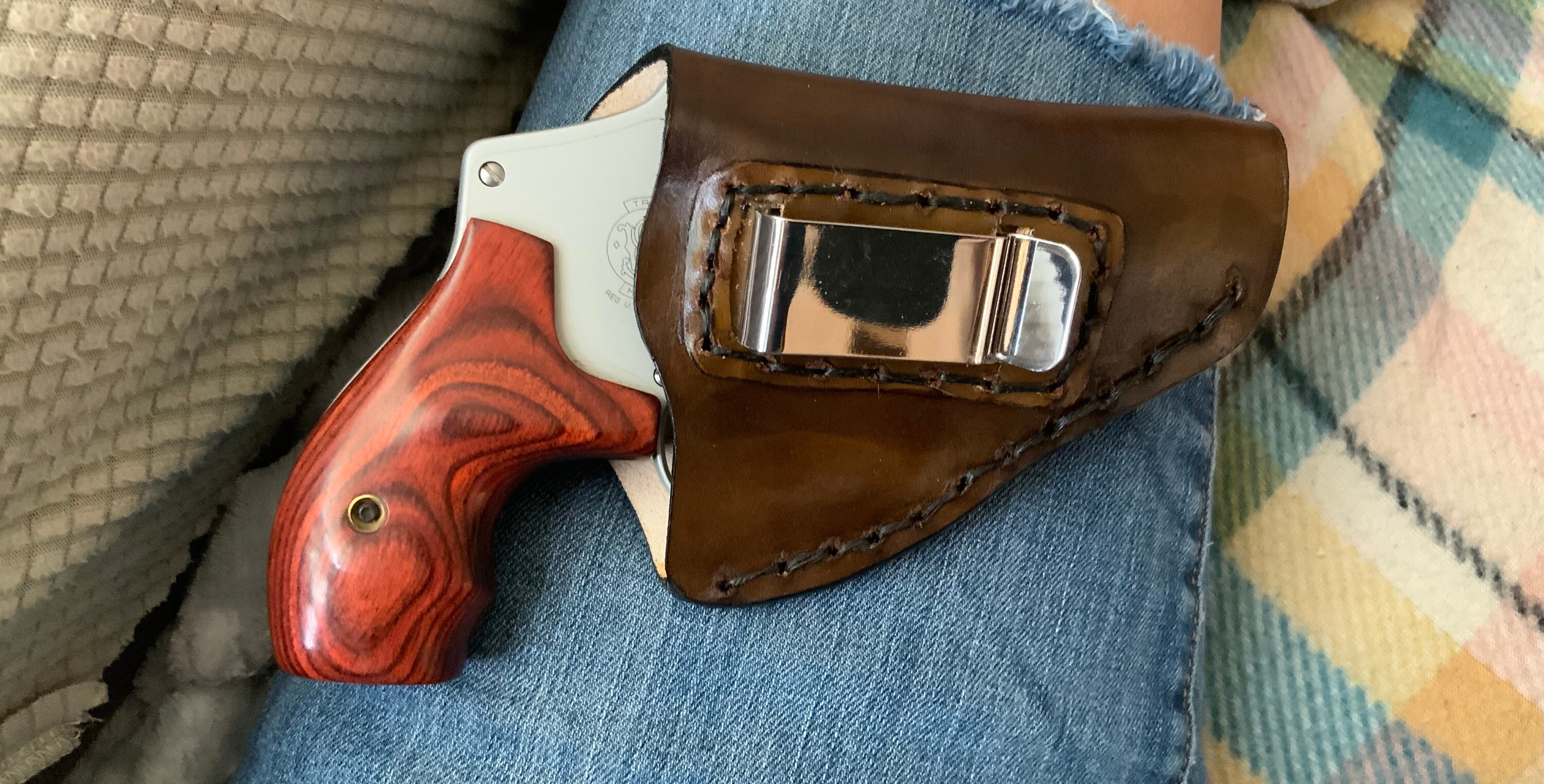 Smith & Wesson Leather Holster, J Frame Brown Concealed or Open Carry with Belt Clip, Right or Left Handed