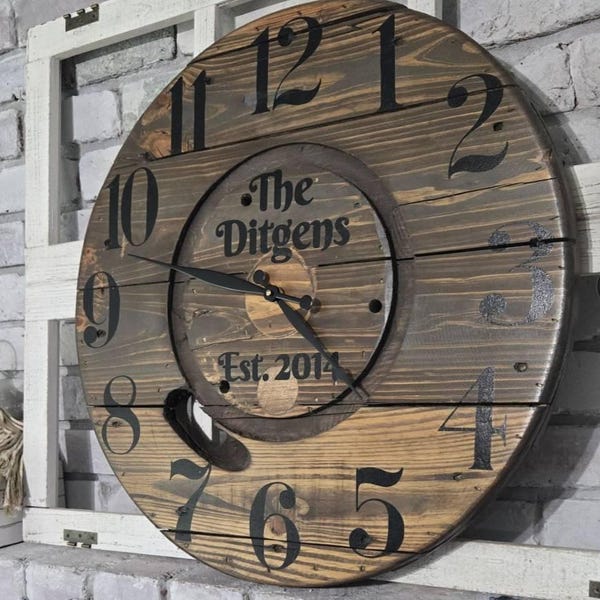 Farmhouse Wood Spool Wall Clock - 20