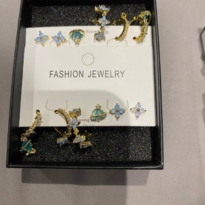 Gold Earring Six-piece Set, Miniature Moon Star Earrings, Minimalist ...