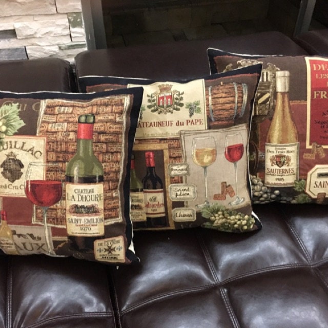wine decor pillow cover wine lover gift 18x18 belgian tapestry