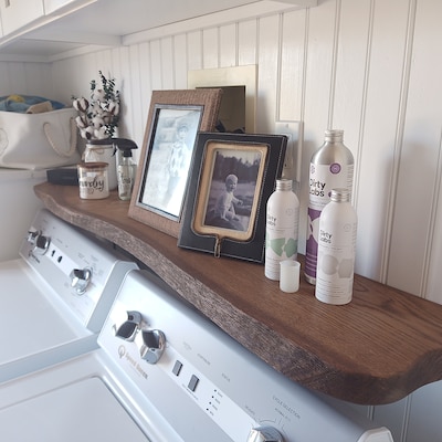 Bathroom Countertop Shelf, Live Edge Bathroom Counter, Rustic Floating Corner Shelves, Live Edge ...