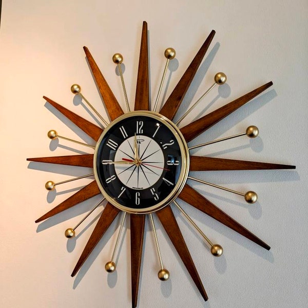 British Made 24 Inch Mid Century Style Starburst Clock by Royale 12 ...