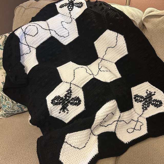 A customer's finished Honey Bee Blanket Crochet Pattern PDF