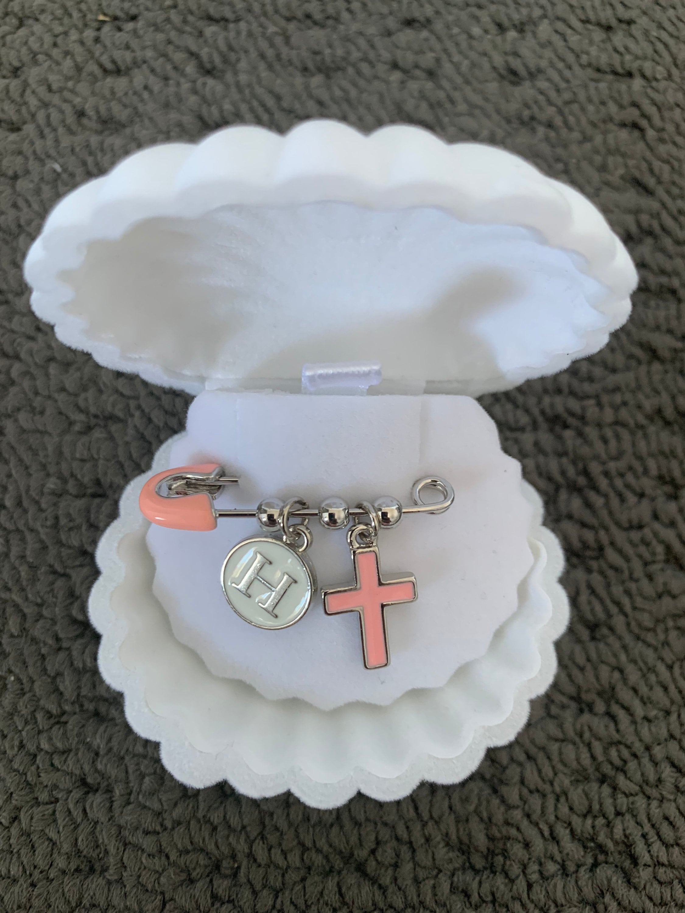 Personalized Baby Pin | Silver Baby Brooch | Baptism Pin | Stroller Pin | Baby Shower | Keepsake Baby Pin | Bridal Pin | Shell Gift Box