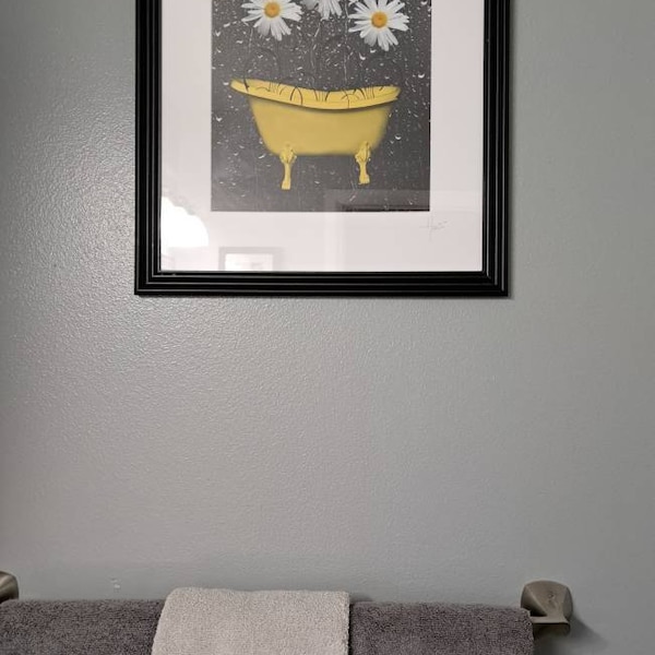Yellow Gray Wall Art for Bathroom, Yellow Gray Daisy Flowers, Bubbles ...