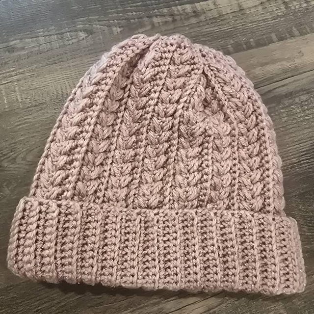 A customer's finished Snowy Wheat Stitch Puff Crochet Beanie Pattern