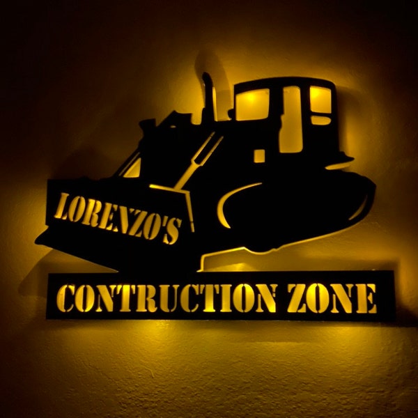 Bulldozer Wall Sign, Construction Custom Lighted Wall Sign, Night Light