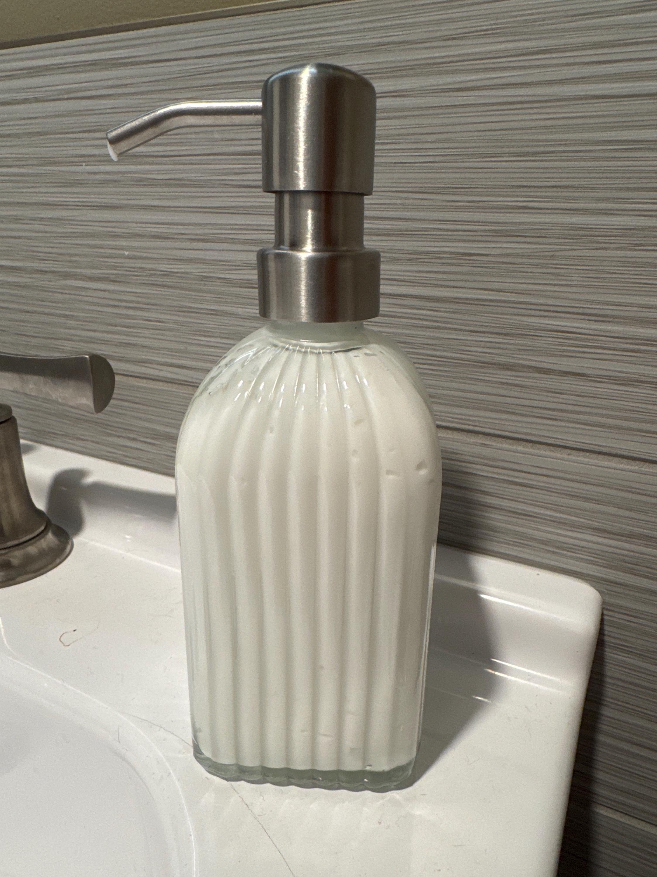 Vintage 14 oz. Glass Liquid Soap Dispenser Bottle | Refillable | Hand Soap or Dish Soap | 304 Stainless Steel Metal Pump | Gift | Apothecary