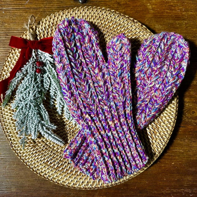 A customer's finished Winter Wheat Stitch Flat Mittens Crochet Pattern (Digital PDF)