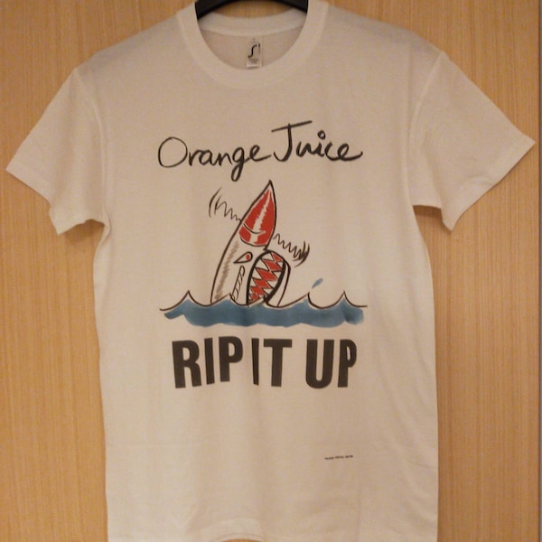 Unisex T-Shirt Baumwolle Retro Orange Juice 'Rip It Up' Retro T-Shirt – Vintage-Punk-Style In Weiß Retro Punk T-Shirt - Foto 3