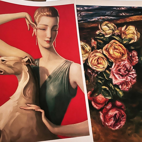 ART PRINT | Elegant Woman and Afghan Hound Dog Oil Painting | Vintage ...