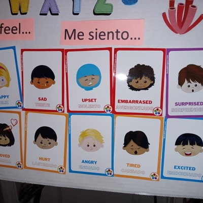 EMOTIONS Bilingual Montessori Flashcards English // Spanish - Etsy