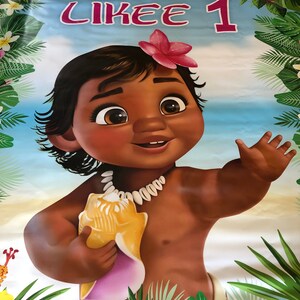 Baby Moana Birthday Backdrop Custom Cute Moana Party Baby Etsy Canada