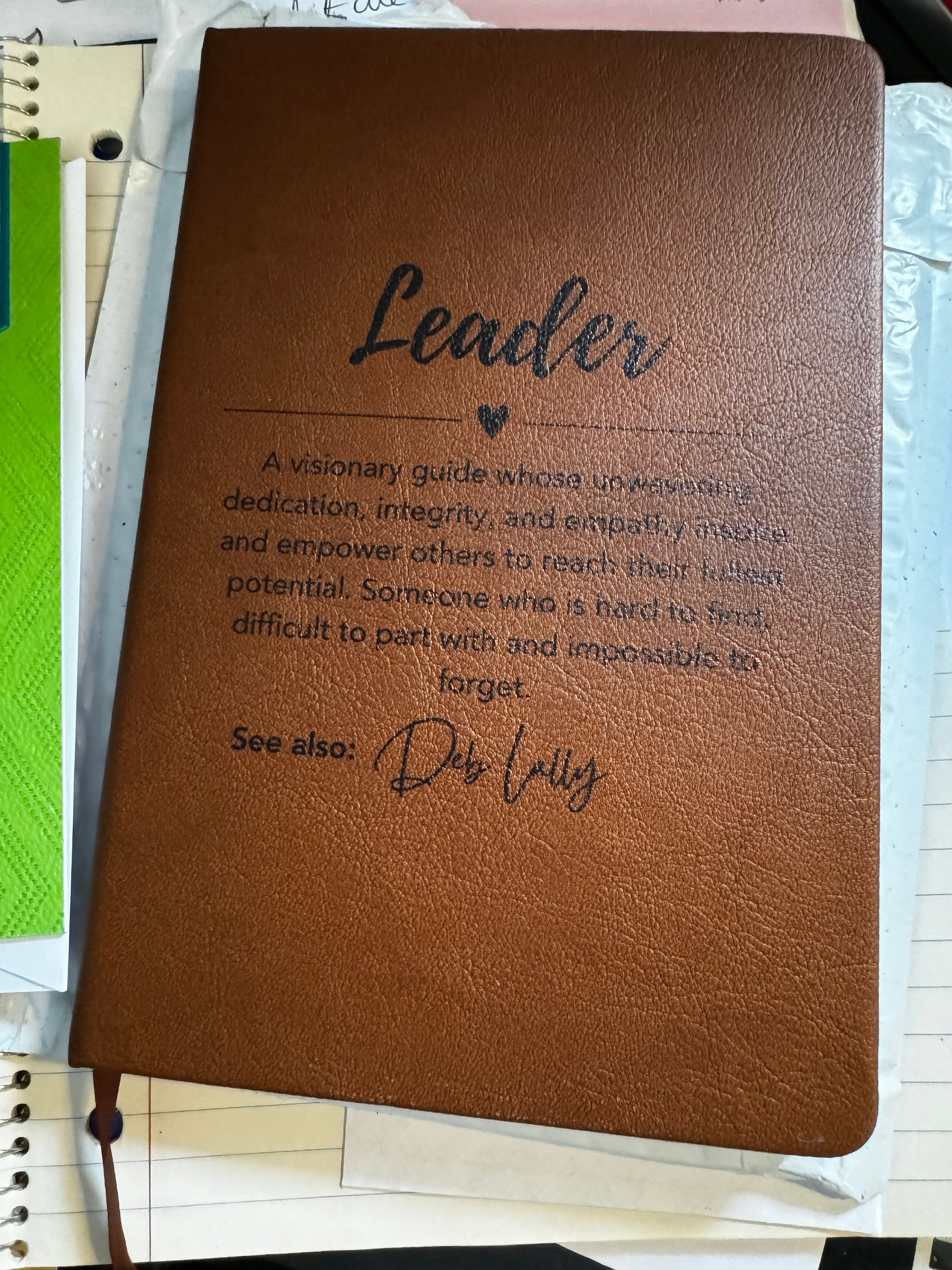 Personalized Leader Gift, Custom Leather Journal, Gift for a team leader, coach, employee appreciation, Coworker Mentor, Boss, Teacher gifts