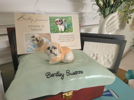 Custom pet urn made special for Bentley — 5 star Etsy review by Ashley, Farbe Ceramics
