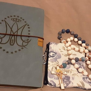 Hand-Sewn Blue Floral Rosary Pouch with Marian Zipper Pull | Catholic Rosary Pouch | Rosary Case | Coin Purse